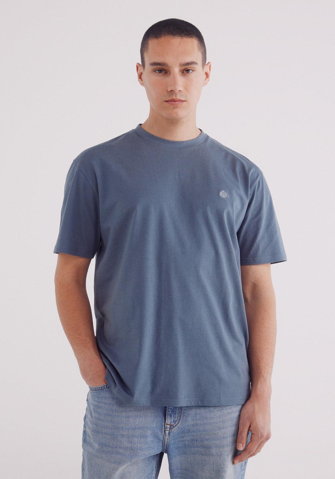 Springfield Basic Round Neck T-Shirt - Blue 1 Shaws Department Stores