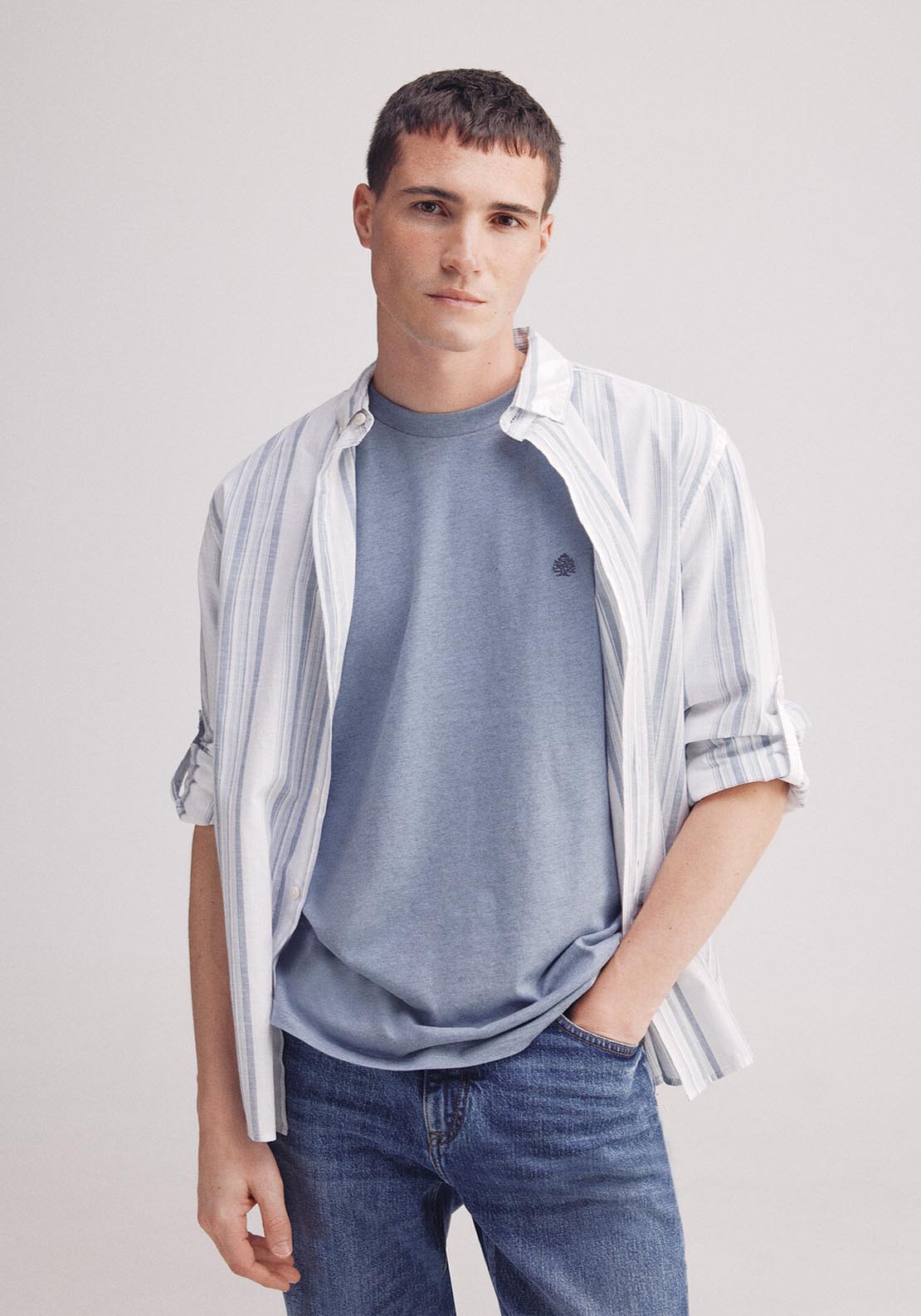 Springfield Basic Melange T-Shirt - Blue 3 Shaws Department Stores