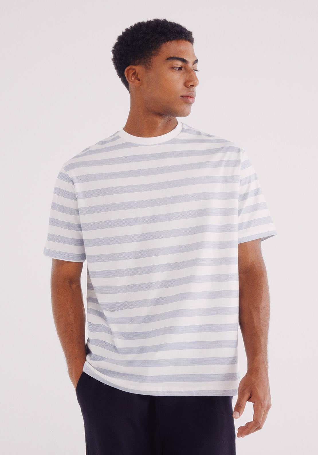 Springfield Basic Round Neck T-Shirt - Blue 1 Shaws Department Stores