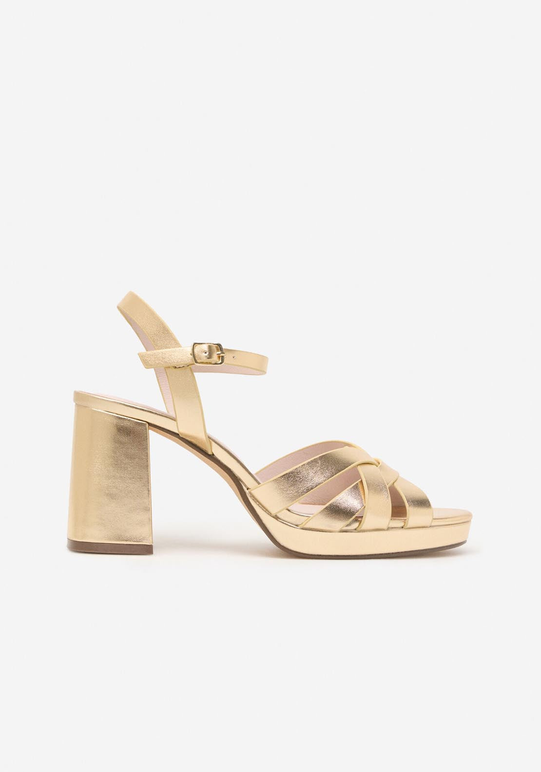 Cortefiel Platform Heel Sandal - Gold/mustard 2 Shaws Department Stores