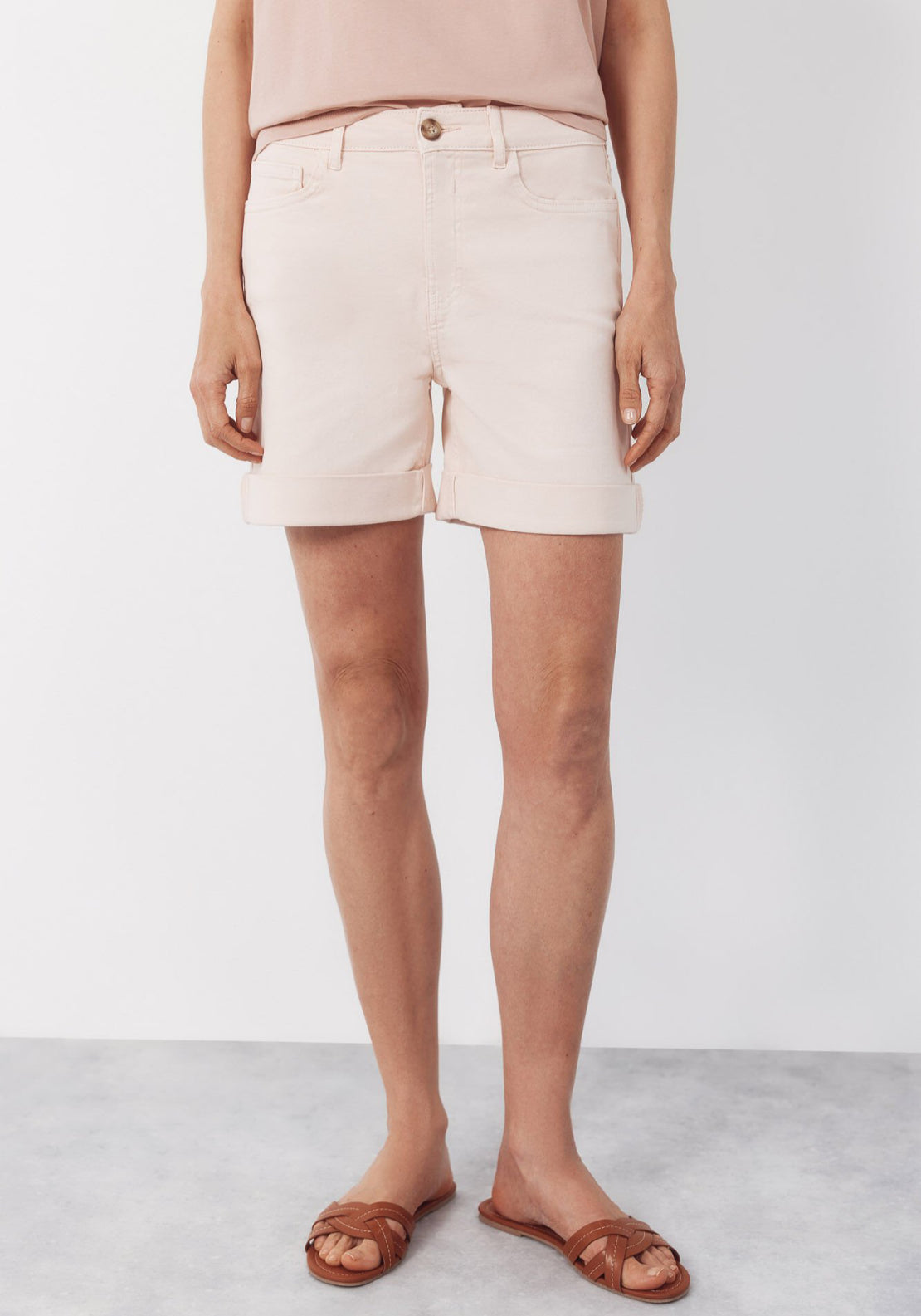 Cortefiel Upturned Cuff Denim Shorts - Pink 1 Shaws Department Stores