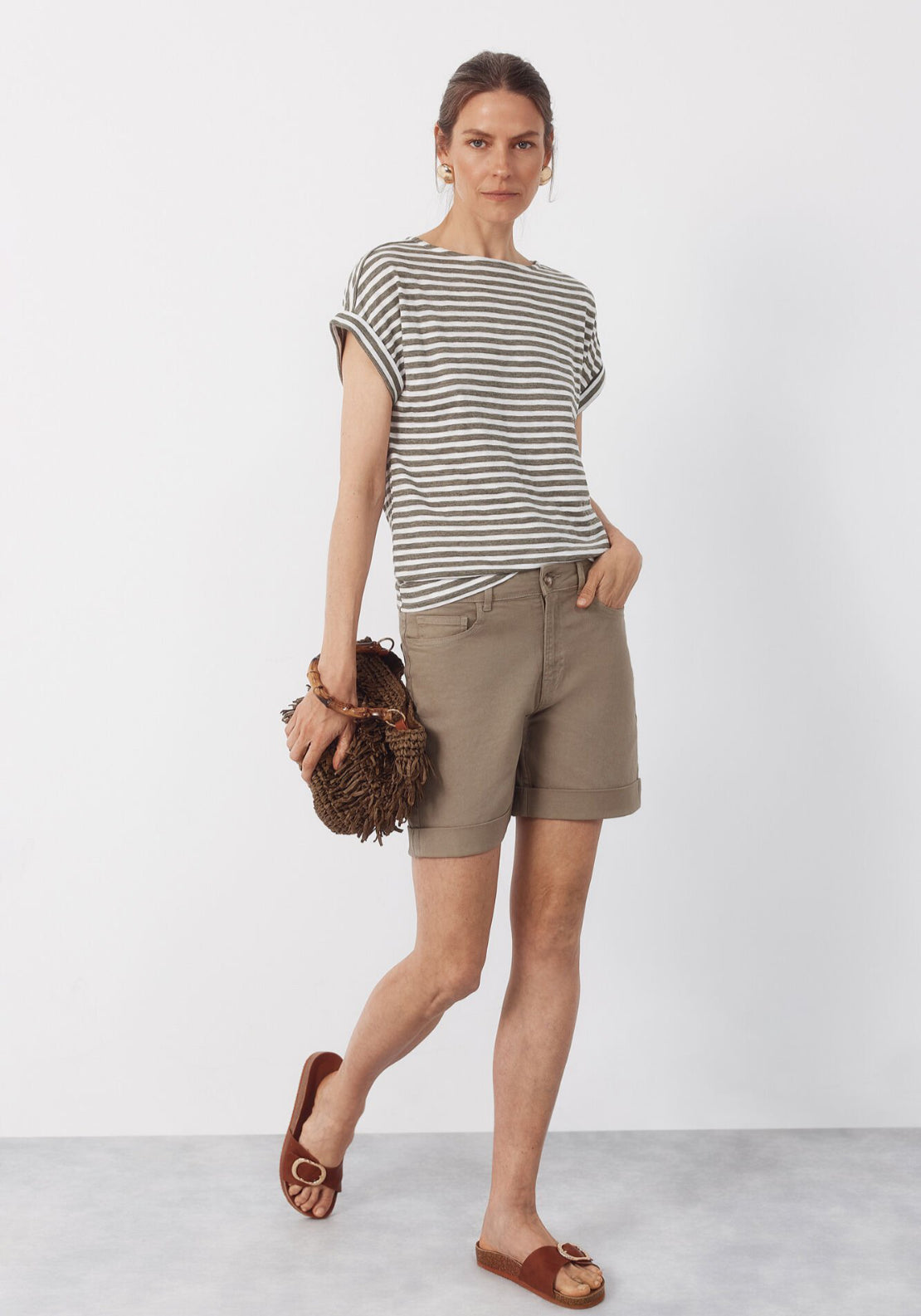 Cortefiel Upturned Cuff Denim Shorts - Green 4 Shaws Department Stores