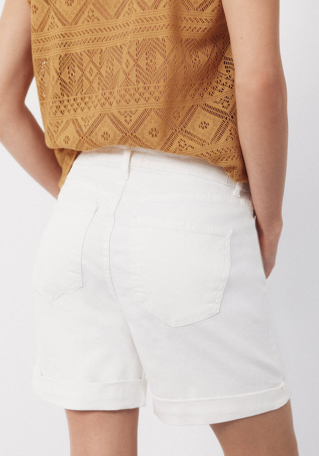 Cortefiel Upturned Cuff Denim Shorts - White 2 Shaws Department Stores
