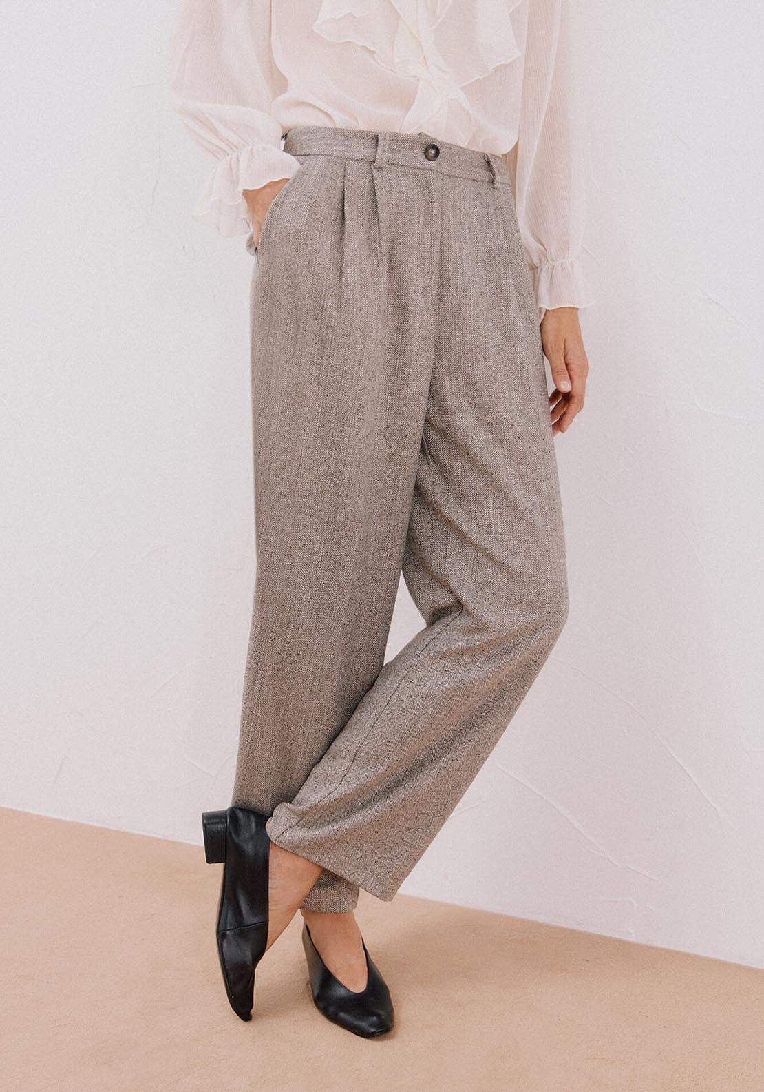 Cortefiel Wide Leg Trousers With Double Pleats - Beige 1 Shaws Department Stores