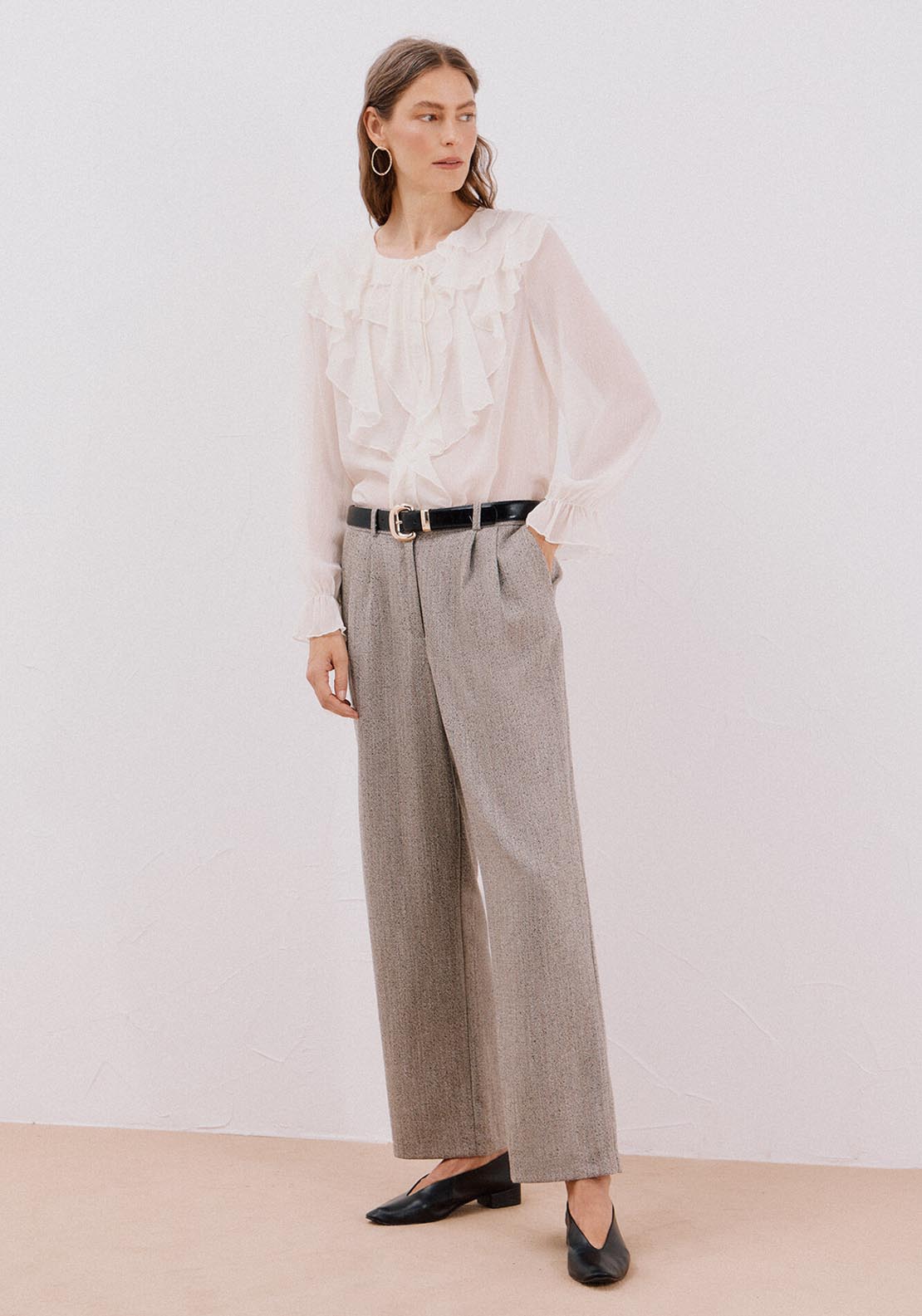 Cortefiel Wide Leg Trousers With Double Pleats - Beige 4 Shaws Department Stores