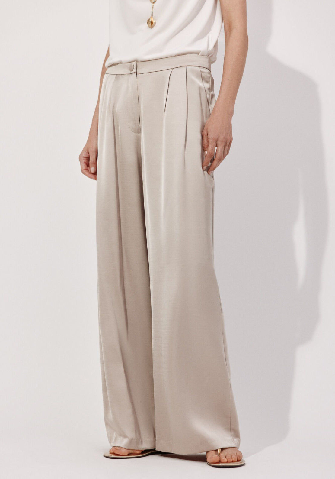 Cortefiel Palazzo Trousers With Pleats - Beige 1 Shaws Department Stores