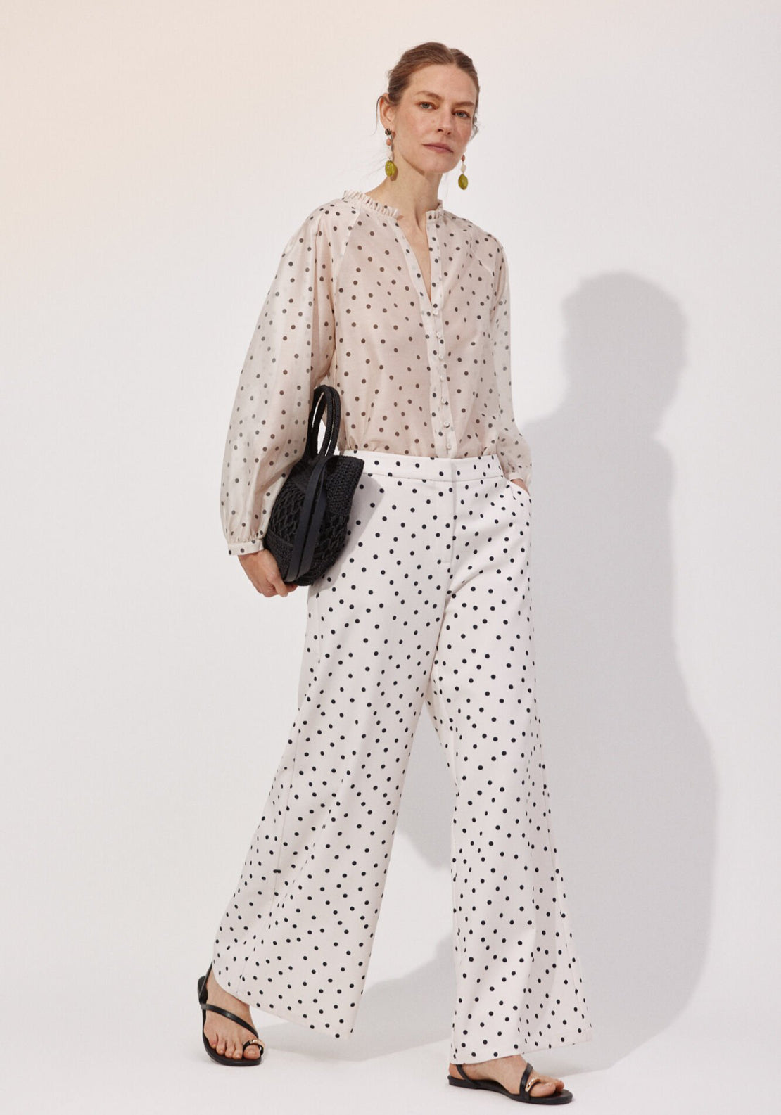 Cortefiel Polka Dot Palazzo Pants - White 6 Shaws Department Stores