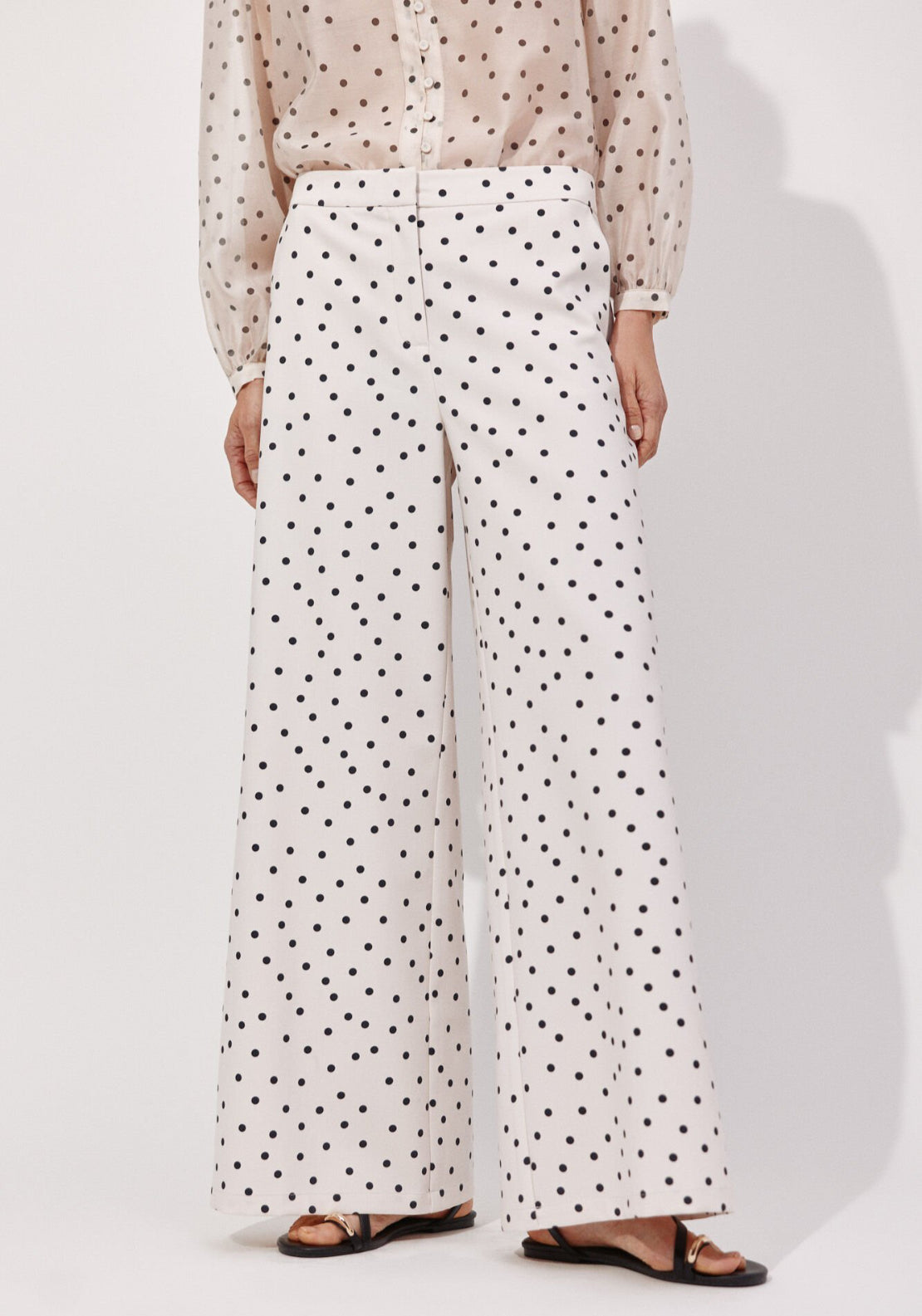 Cortefiel Polka Dot Palazzo Pants - White 1 Shaws Department Stores