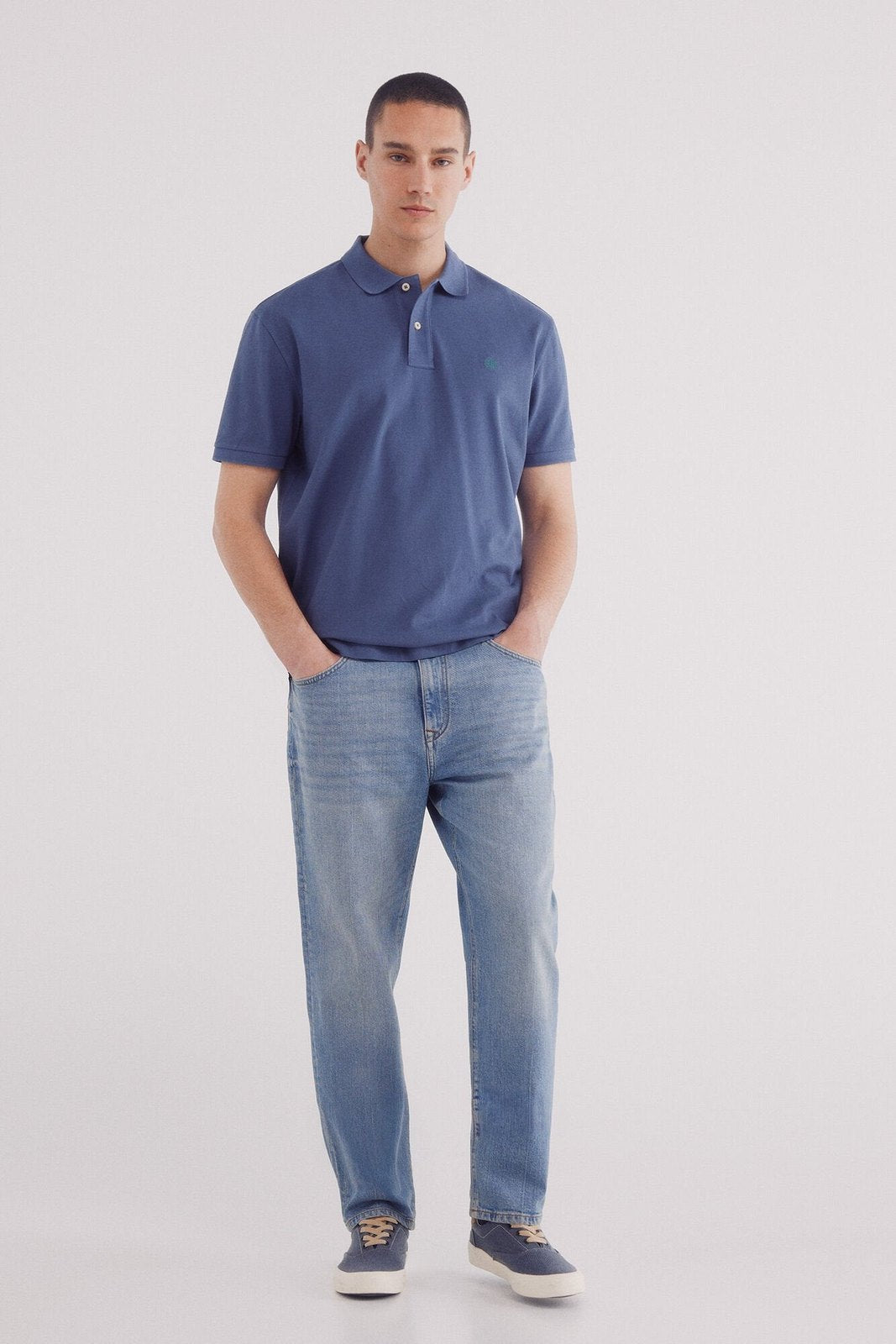 Springfield Essential regular fit piqué polo shirt - Blue 6 Shaws Department Stores