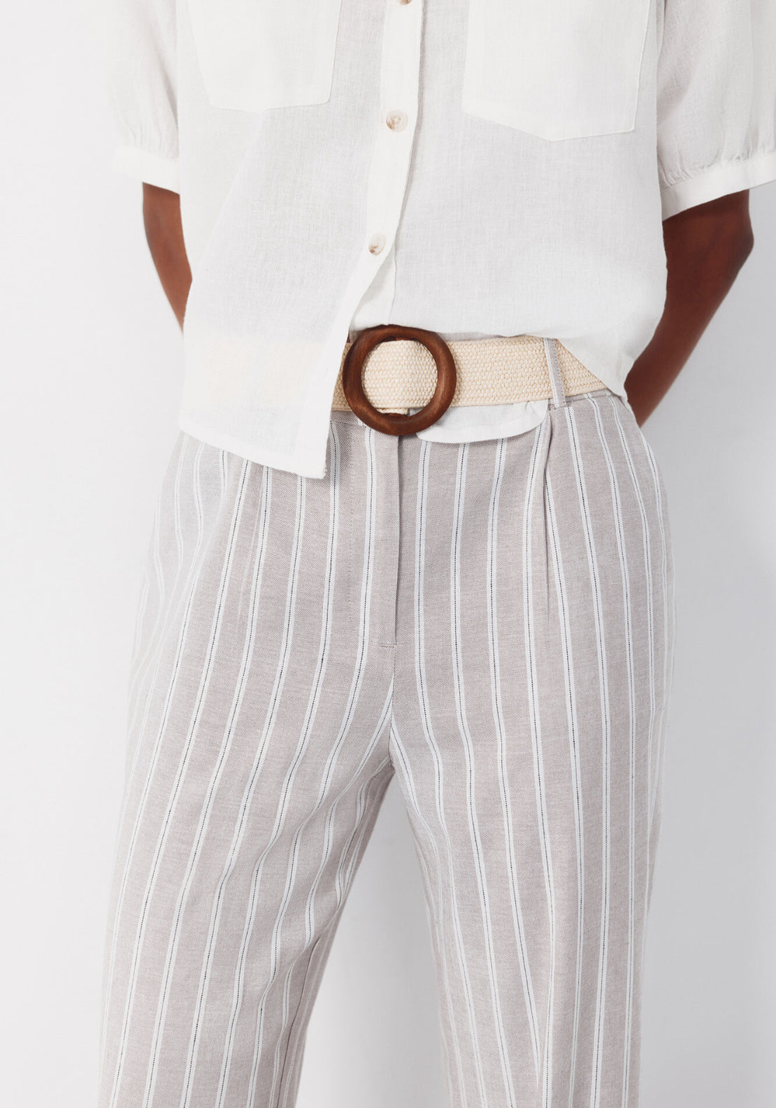 Wide Leg Trousers With Linen - White Print