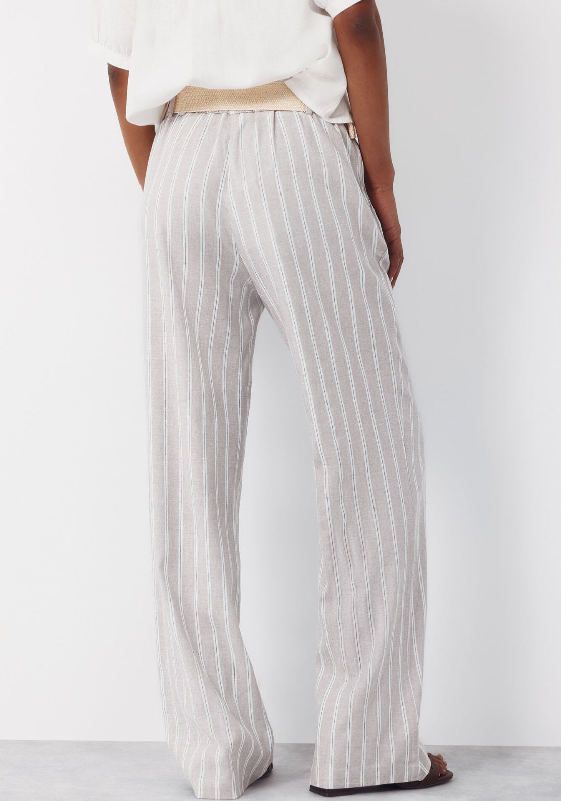 Wide Leg Trousers With Linen - White Print