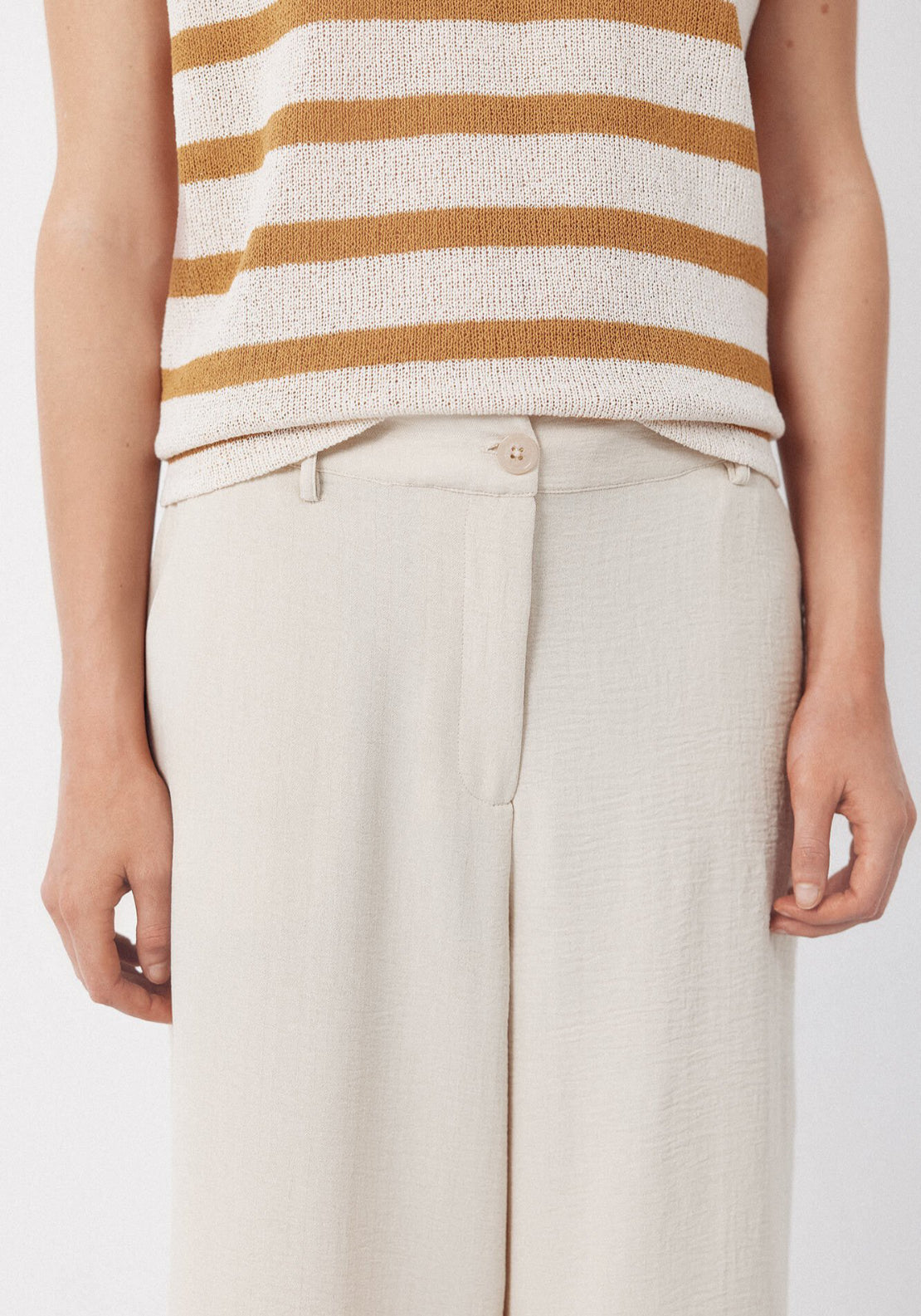 Cortefiel Textured Wide Ankle Pants - Beige 4 Shaws Department Stores