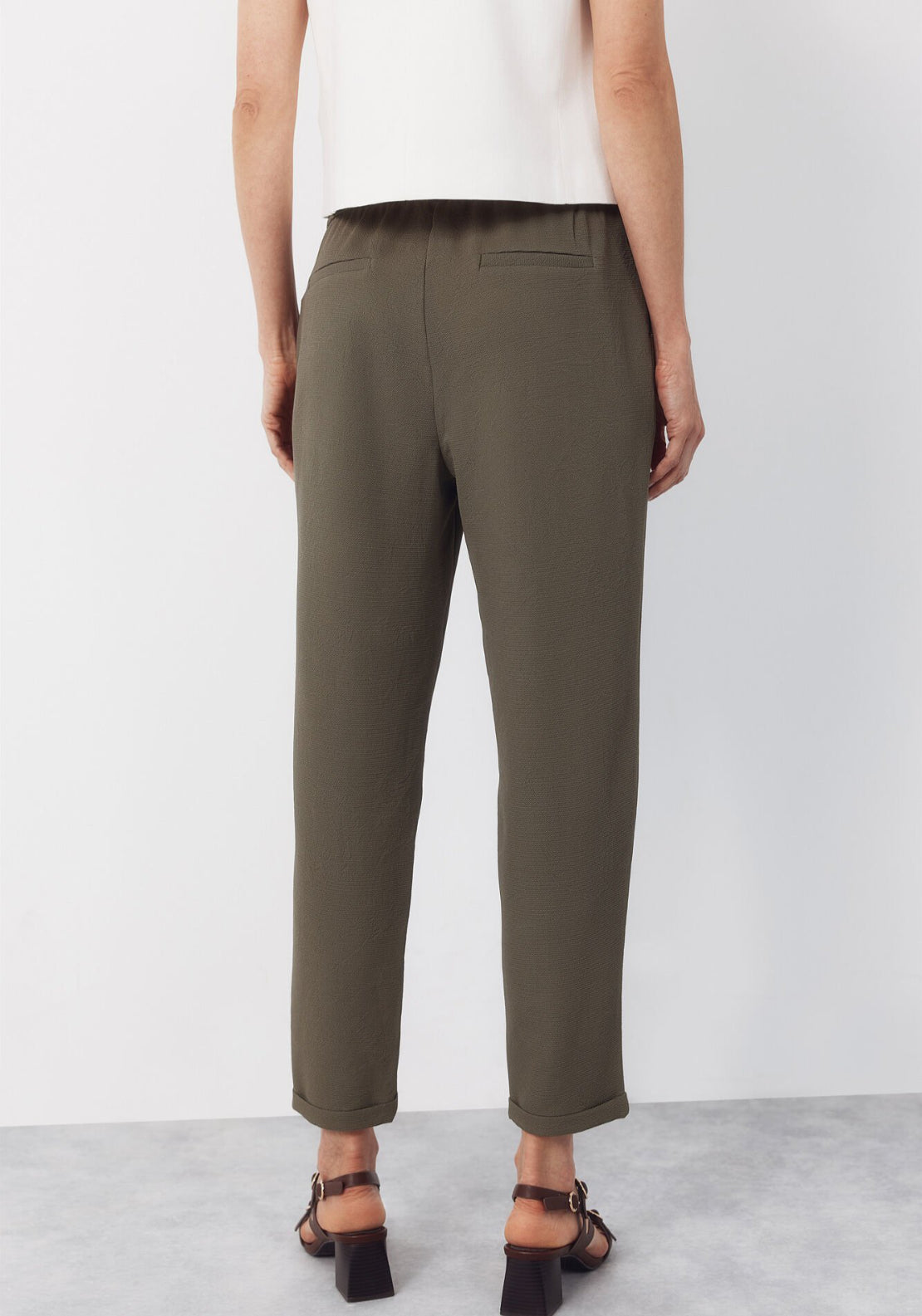 Cortefiel Flowy Textured Ruffle Trousers - Green 2 Shaws Department Stores