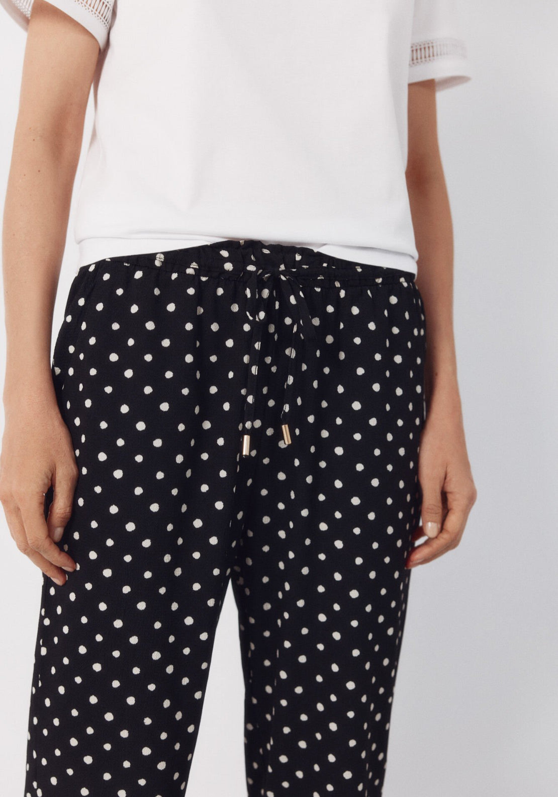 Cortefiel Flowy Textured Ruffle Trousers - White 4 Shaws Department Stores