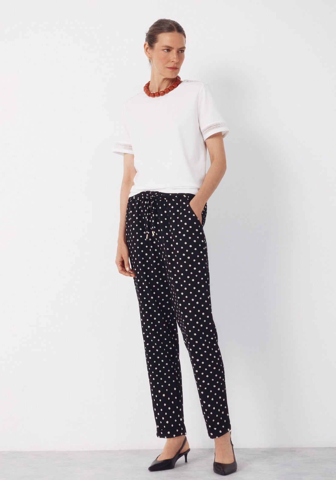 Cortefiel Flowy Textured Ruffle Trousers - White 5 Shaws Department Stores