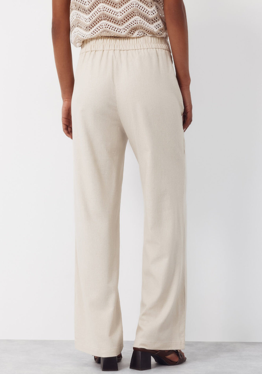 Cortefiel Linen Trousers With Gold Buttons - Beige 2 Shaws Department Stores
