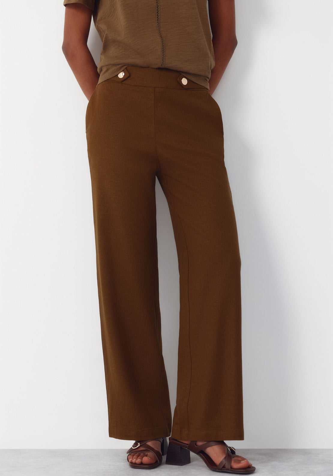Cortefiel Linen Trousers With Gold Buttons - Green 1 Shaws Department Stores
