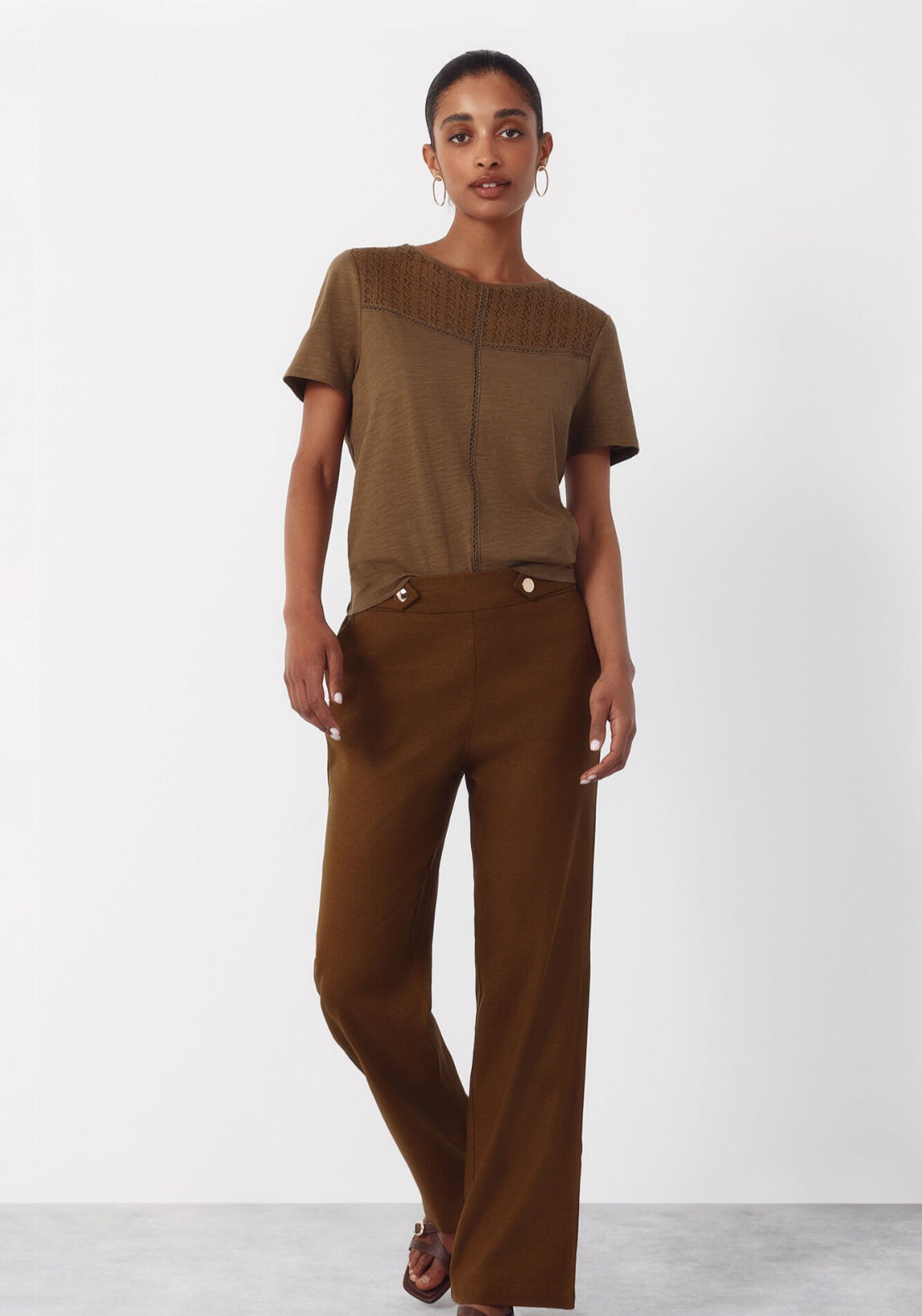 Cortefiel Linen Trousers With Gold Buttons - Green 5 Shaws Department Stores
