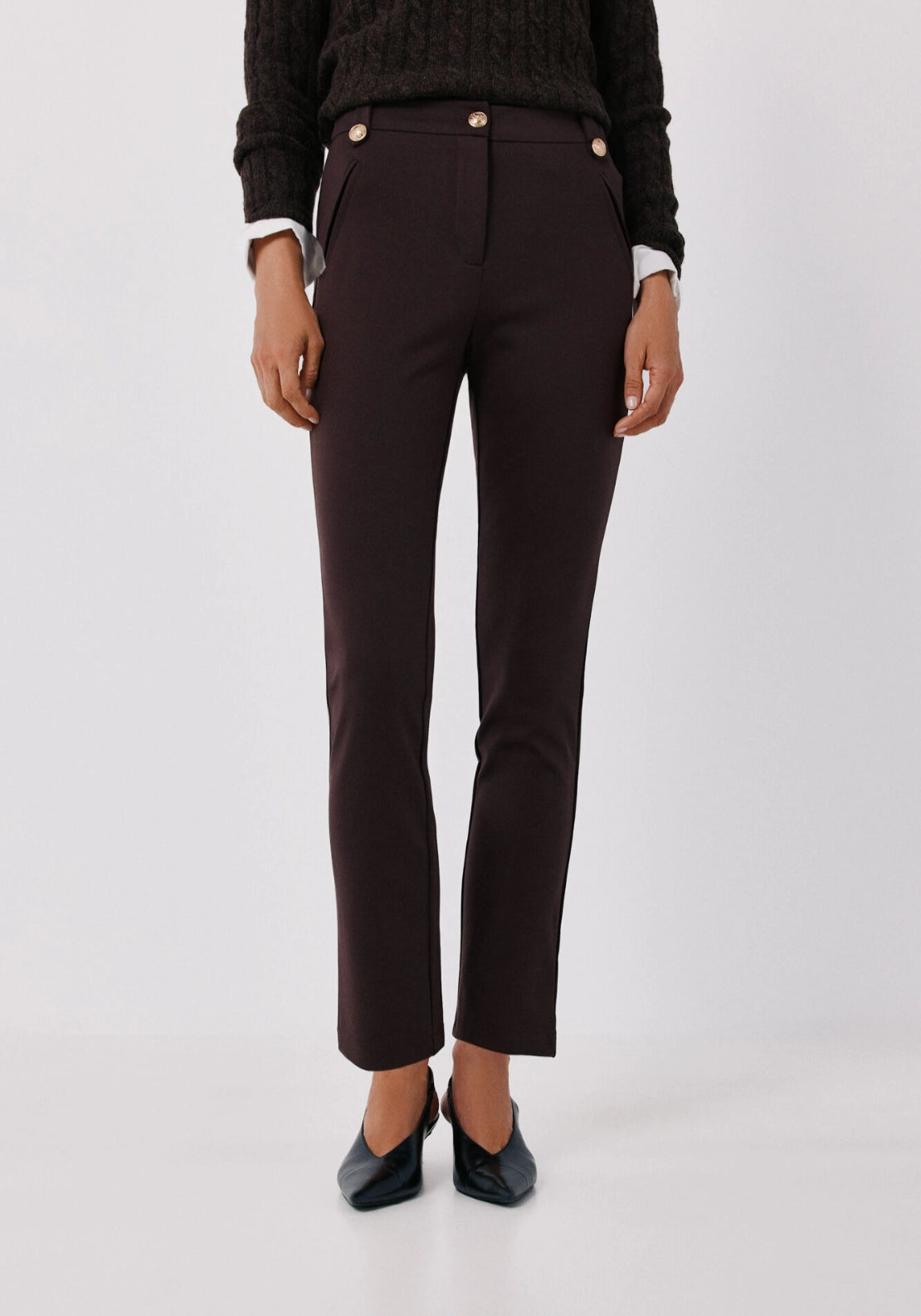 Roma Stretch Knit Trousers - Dark Brown