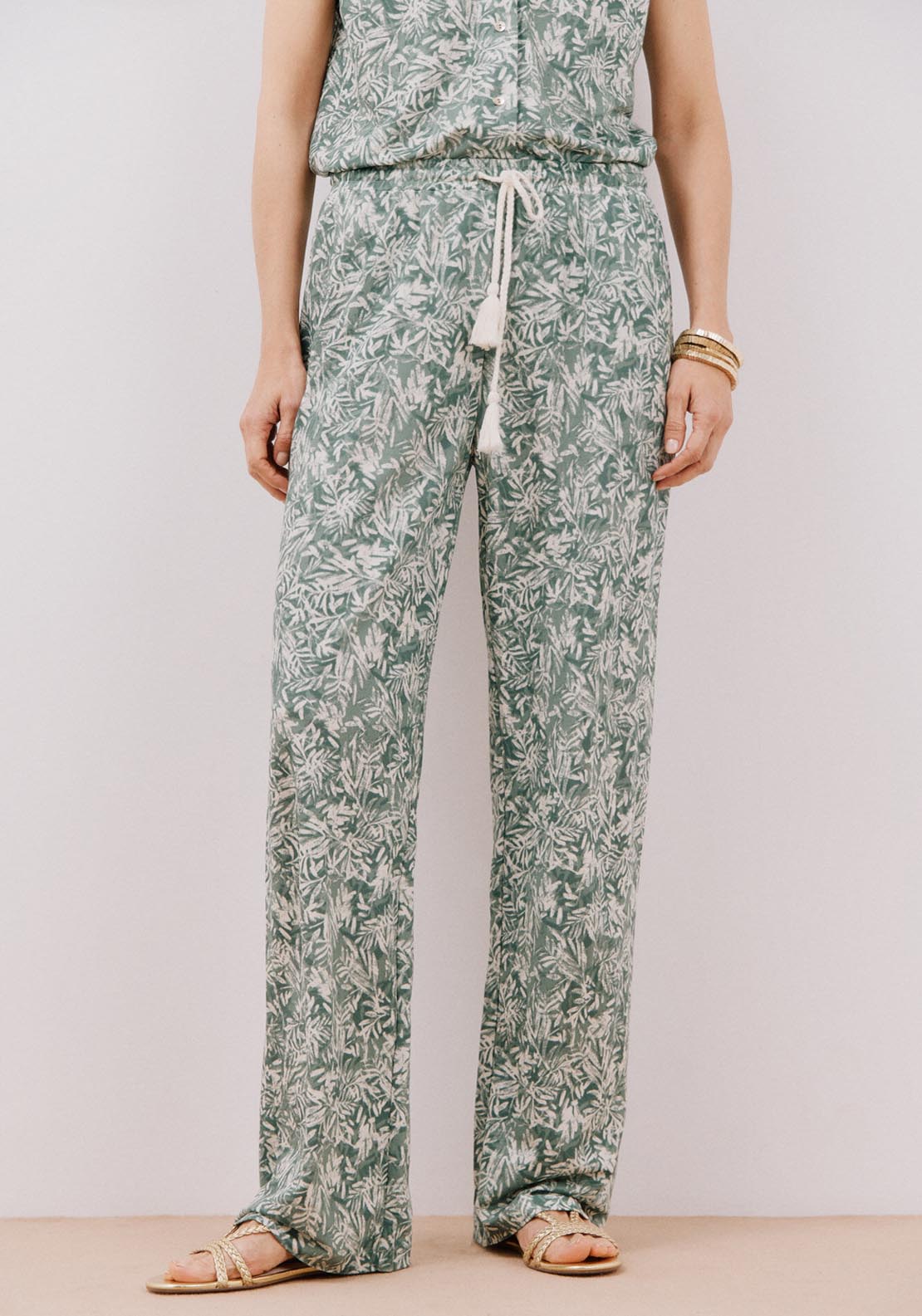 Cortefiel Printed Knit Trousers - Green Print 2 Shaws Department Stores