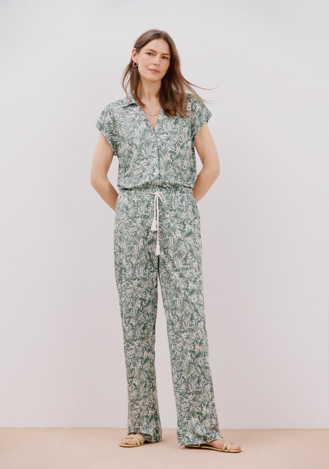 Cortefiel Printed Knit Trousers - Green Print 1 Shaws Department Stores