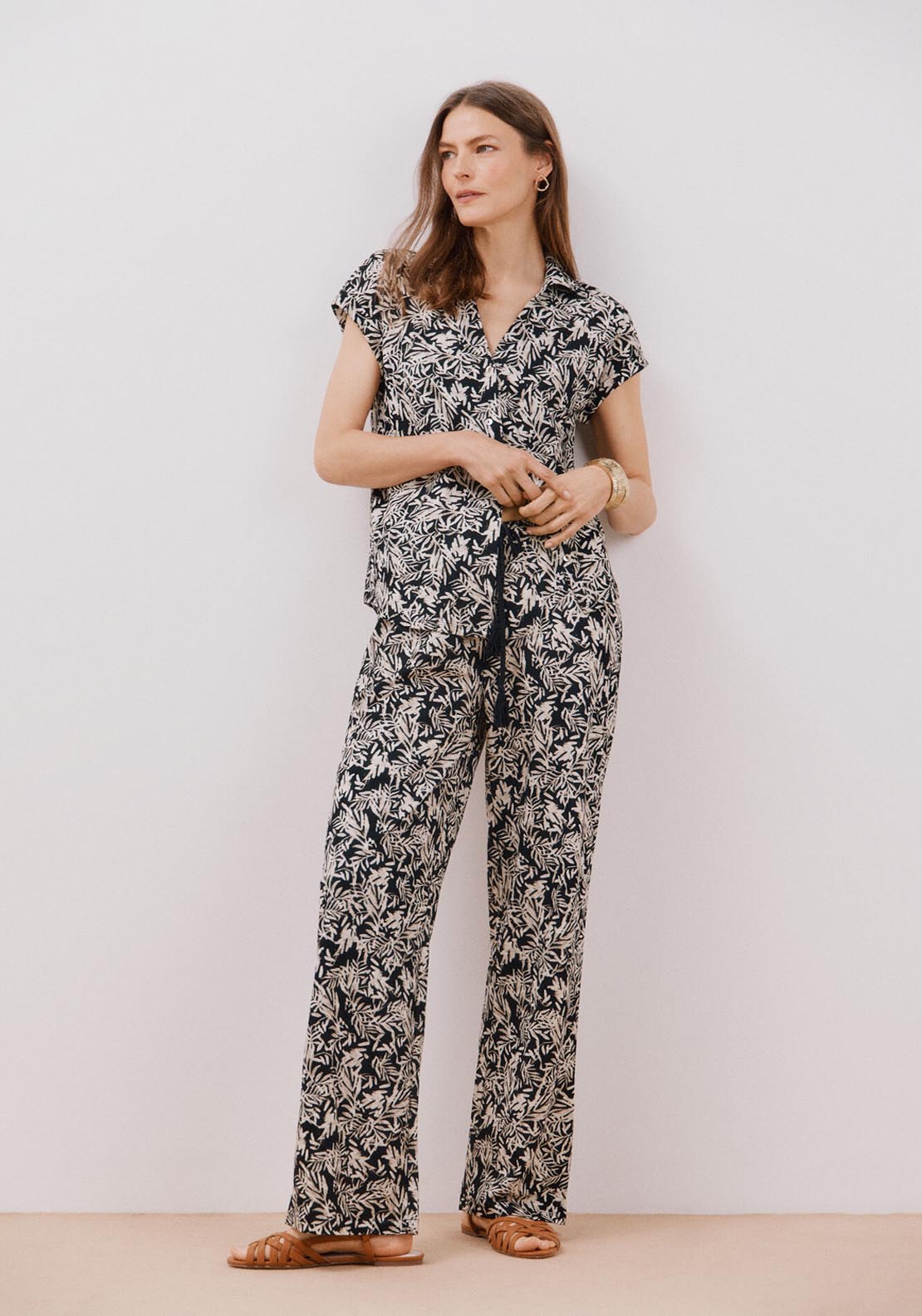Cortefiel Printed Knit Trousers - White Print 1 Shaws Department Stores