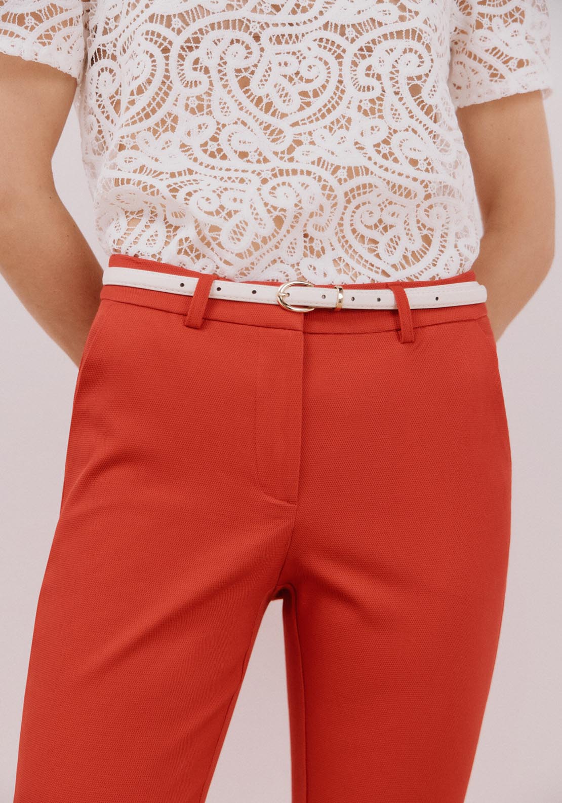 Cortefiel Piqué Ankle-Length Trousers - Red 5 Shaws Department Stores