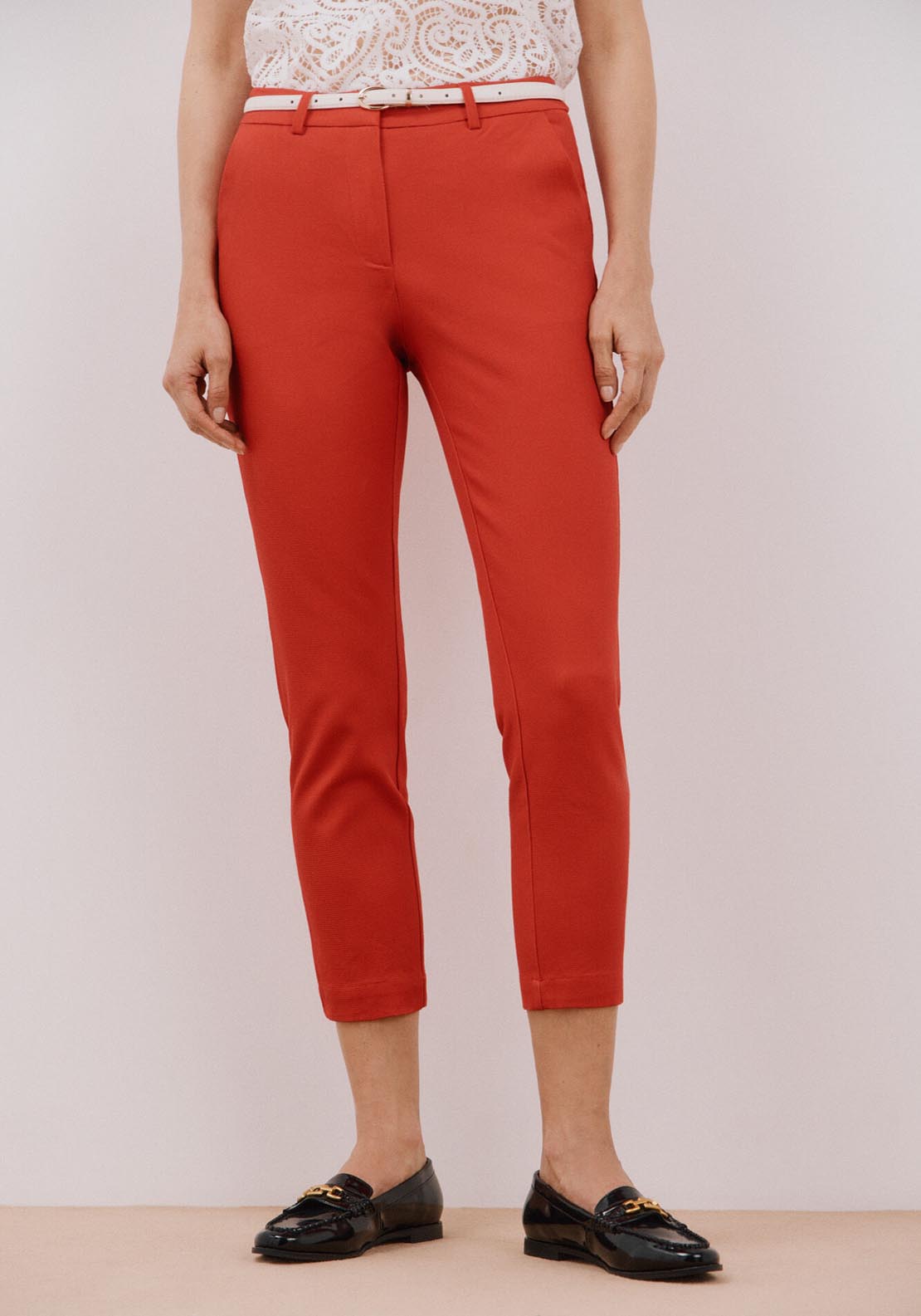 Cortefiel Piqué Ankle-Length Trousers - Red 2 Shaws Department Stores