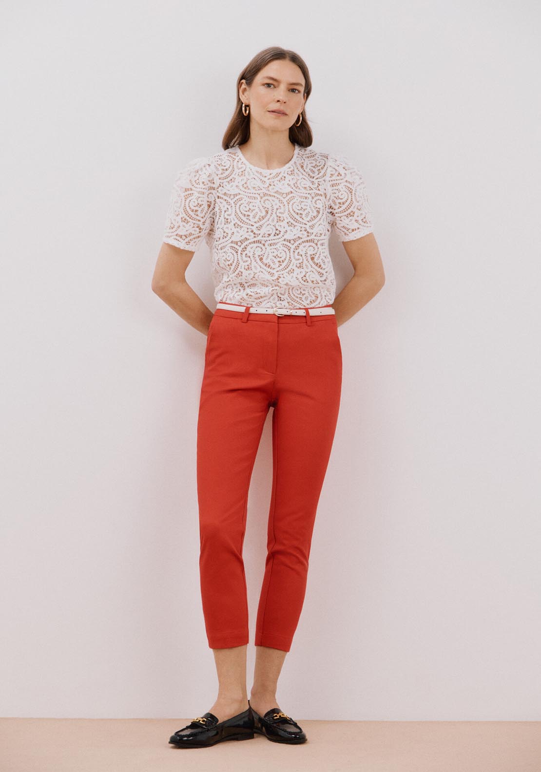 Cortefiel Piqué Ankle-Length Trousers - Red 1 Shaws Department Stores