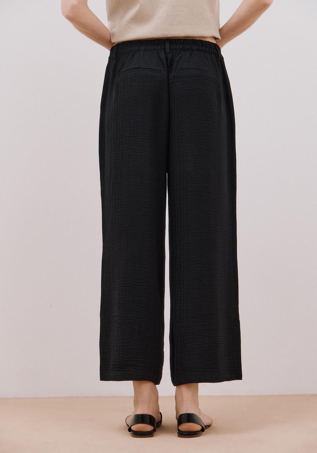 Cortefiel Wide Leg Ankle Length Trousers - Black 5 Shaws Department Stores