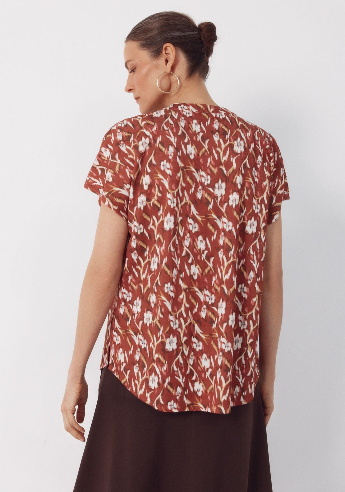 Cortefiel Rustic Short Sleeve V-Neck Blouse - Red 2 Shaws Department Stores