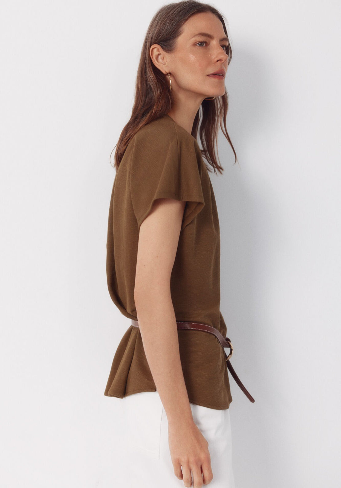 Cortefiel Rustic Short Sleeve V-Neck Blouse - Green 3 Shaws Department Stores