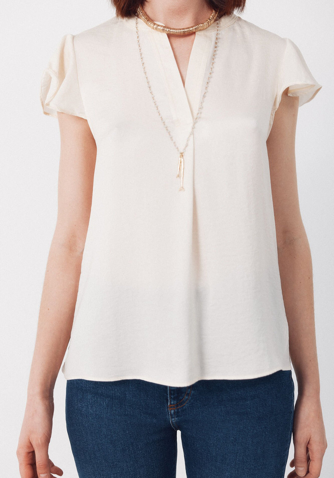 Cortefiel Fluid Flutter Sleeve Blouse - Black 3 Shaws Department Stores