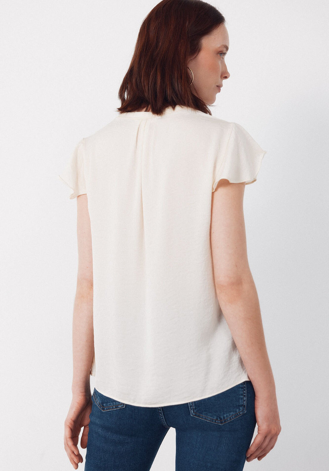 Cortefiel Fluid Flutter Sleeve Blouse - Black 2 Shaws Department Stores