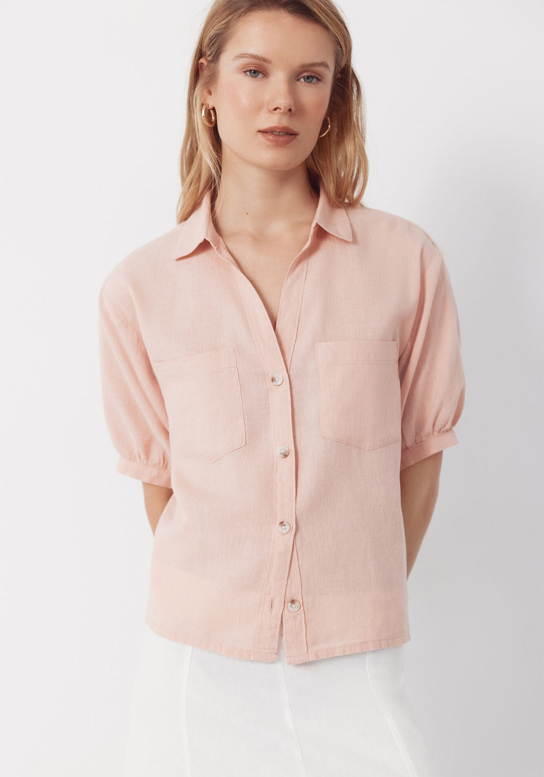 Cortefiel Rustic Short Sleeve Shirt - Pink 1 Shaws Department Stores