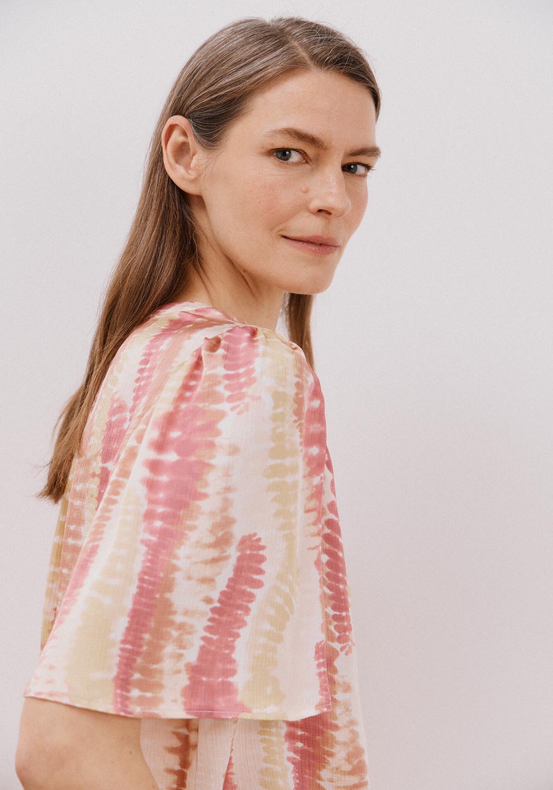 Cortefiel Flared Sleeve Blouse - Yellow Print 5 Shaws Department Stores