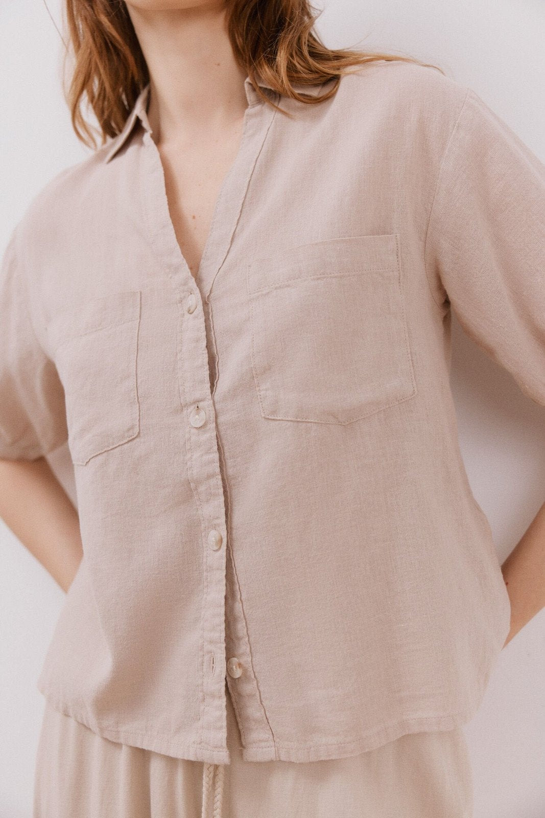 Cortefiel Short Sleeve Shirt With Linen - Sand 2 Shaws Department Stores