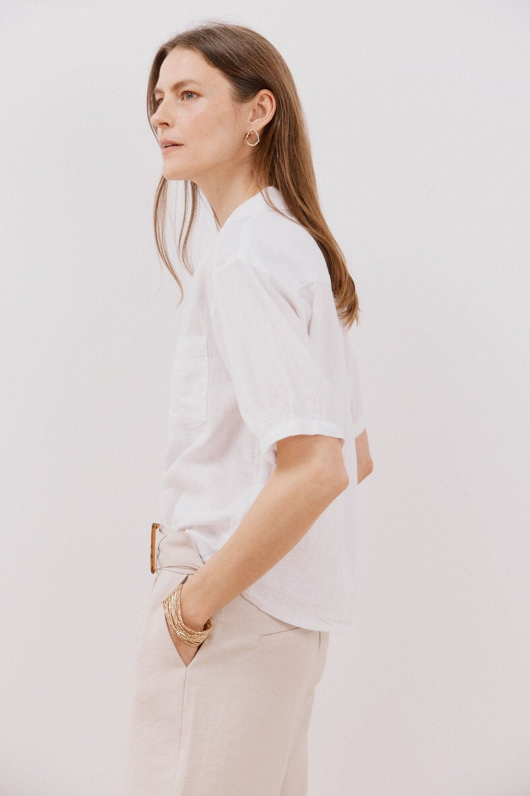 Cortefiel Short Sleeve Shirt With Linen - White 6 Shaws Department Stores