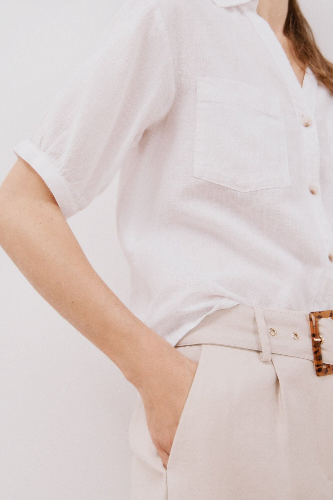 Cortefiel Short Sleeve Shirt With Linen - White 4 Shaws Department Stores