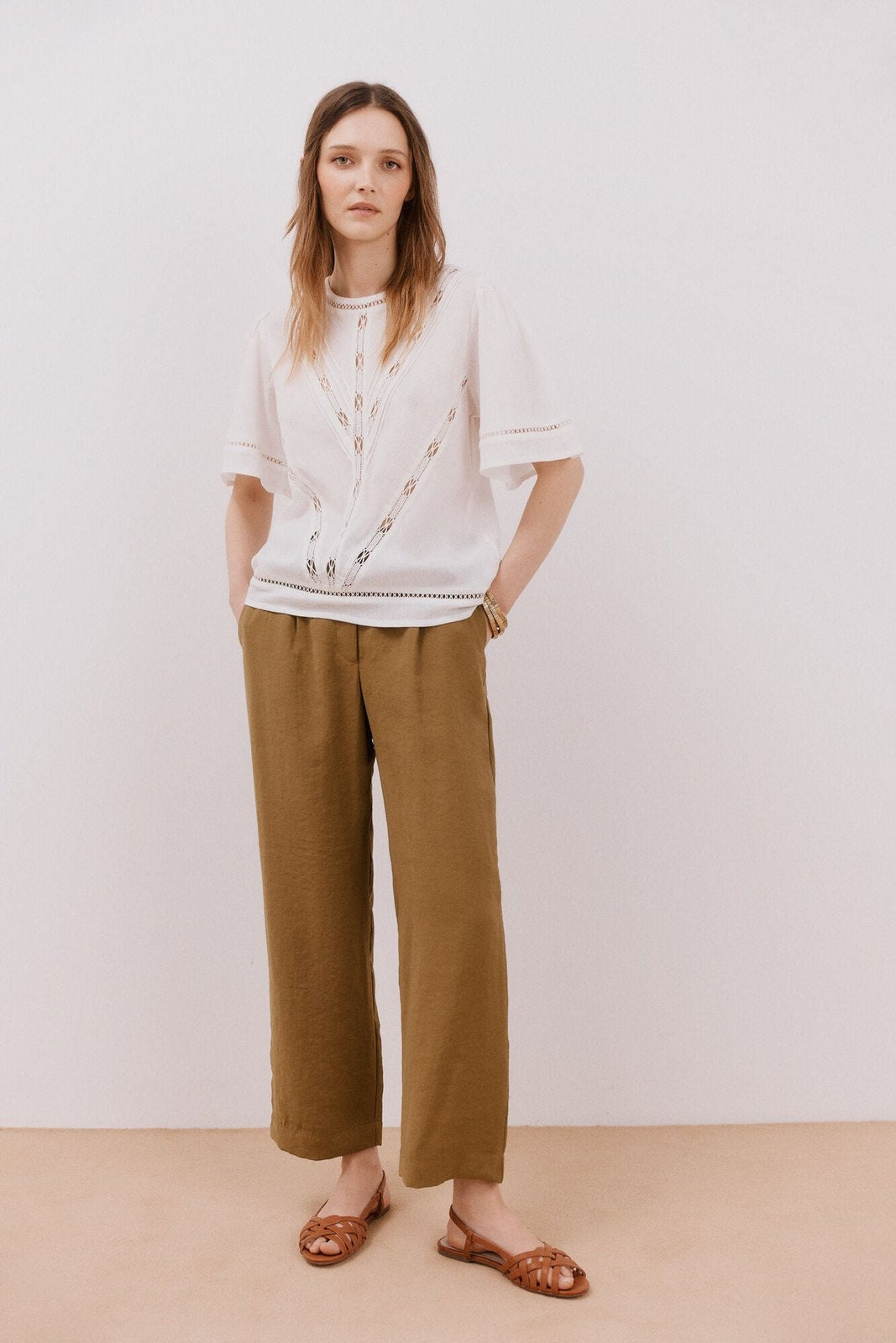 Cortefiel Romantic blouse with entredeux - White 2 Shaws Department Stores