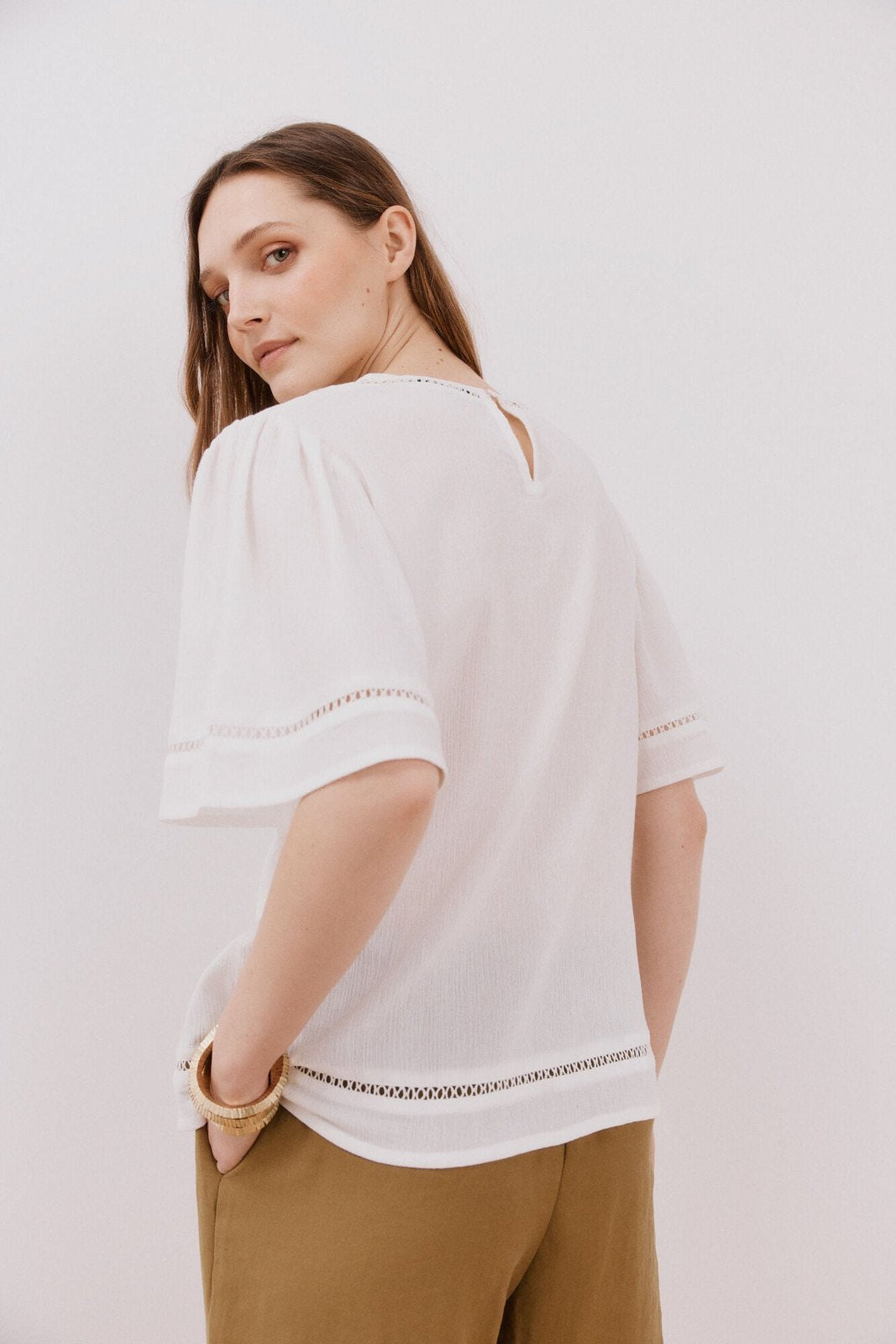 Cortefiel Romantic blouse with entredeux - White 5 Shaws Department Stores