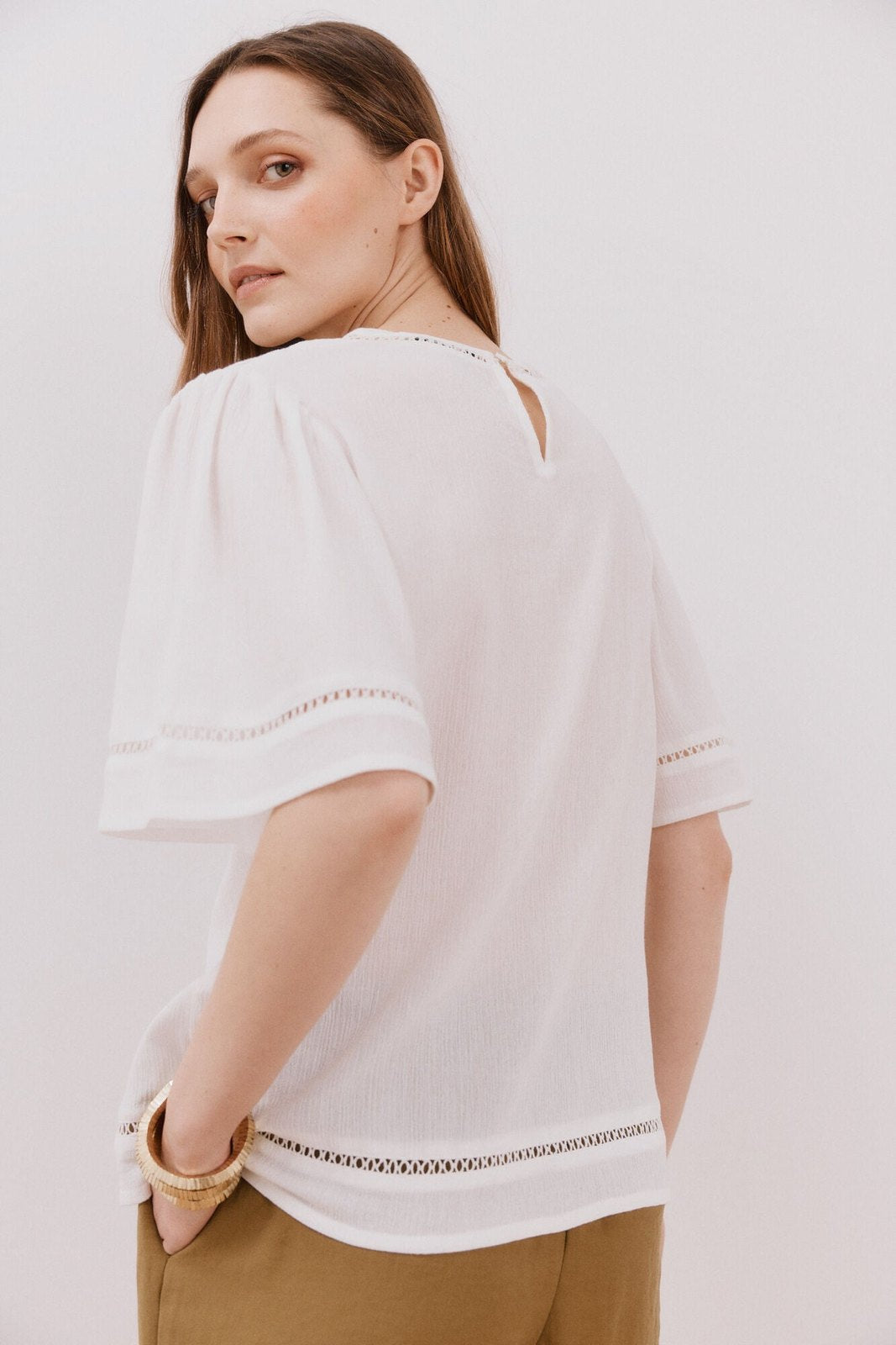 Cortefiel Romantic blouse with entredeux - White 3 Shaws Department Stores