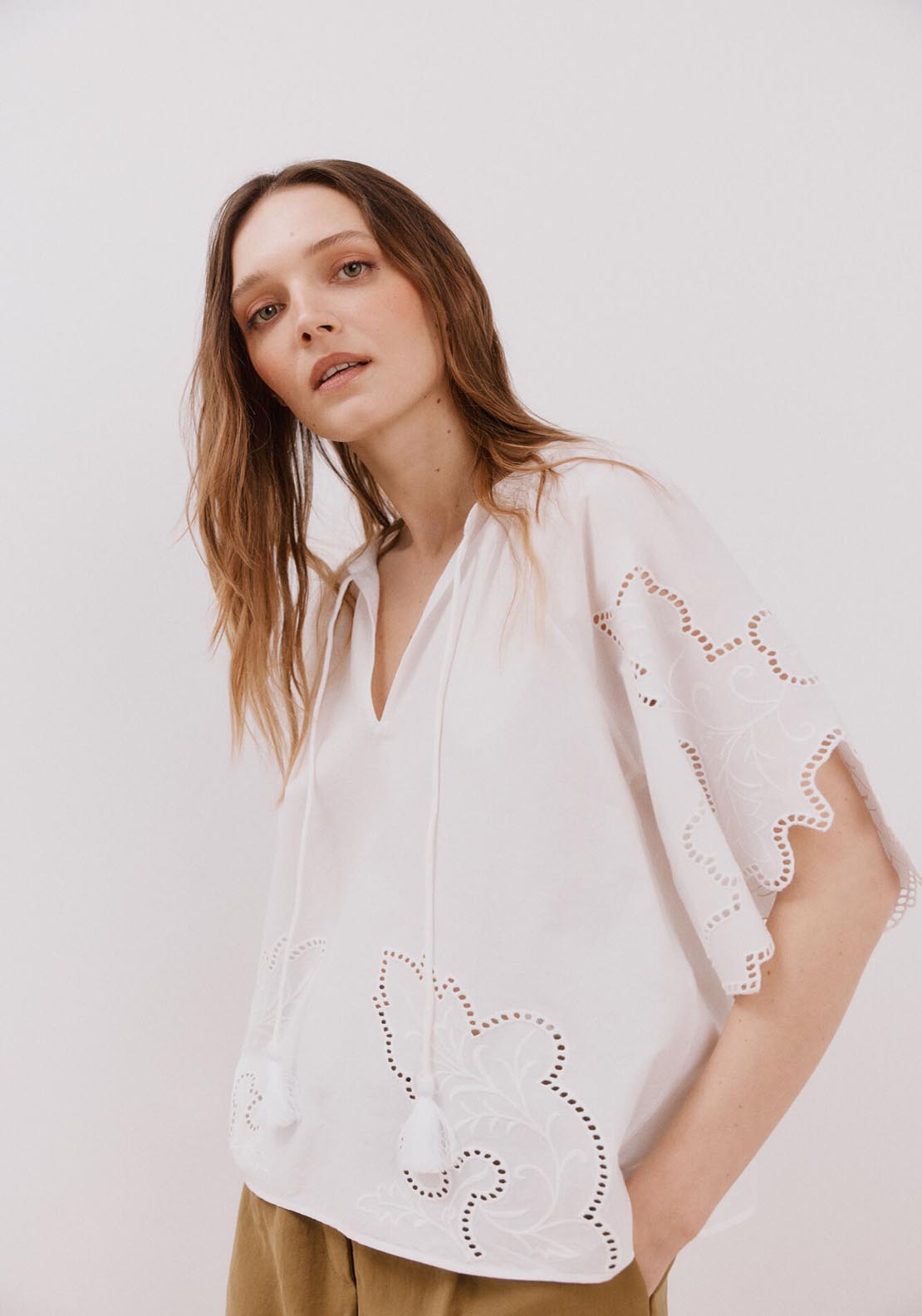 Cortefiel Openwork Embroidered Blouse - White 3 Shaws Department Stores