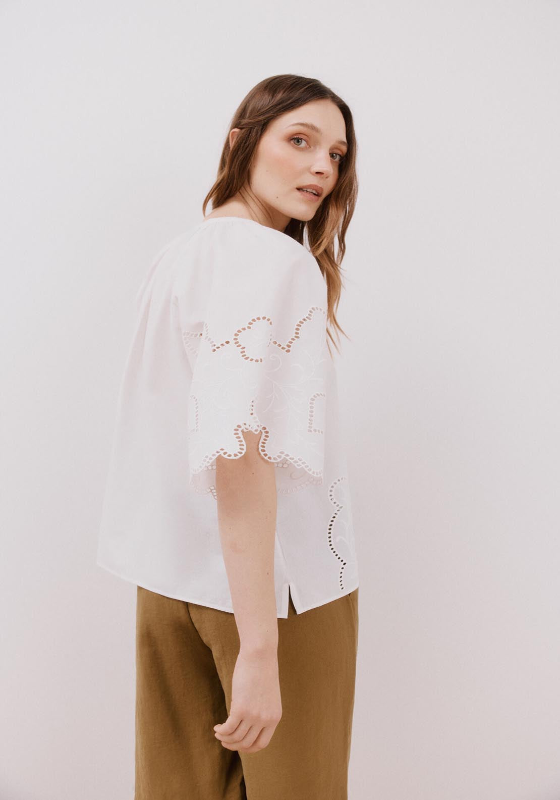 Cortefiel Openwork Embroidered Blouse - White 2 Shaws Department Stores