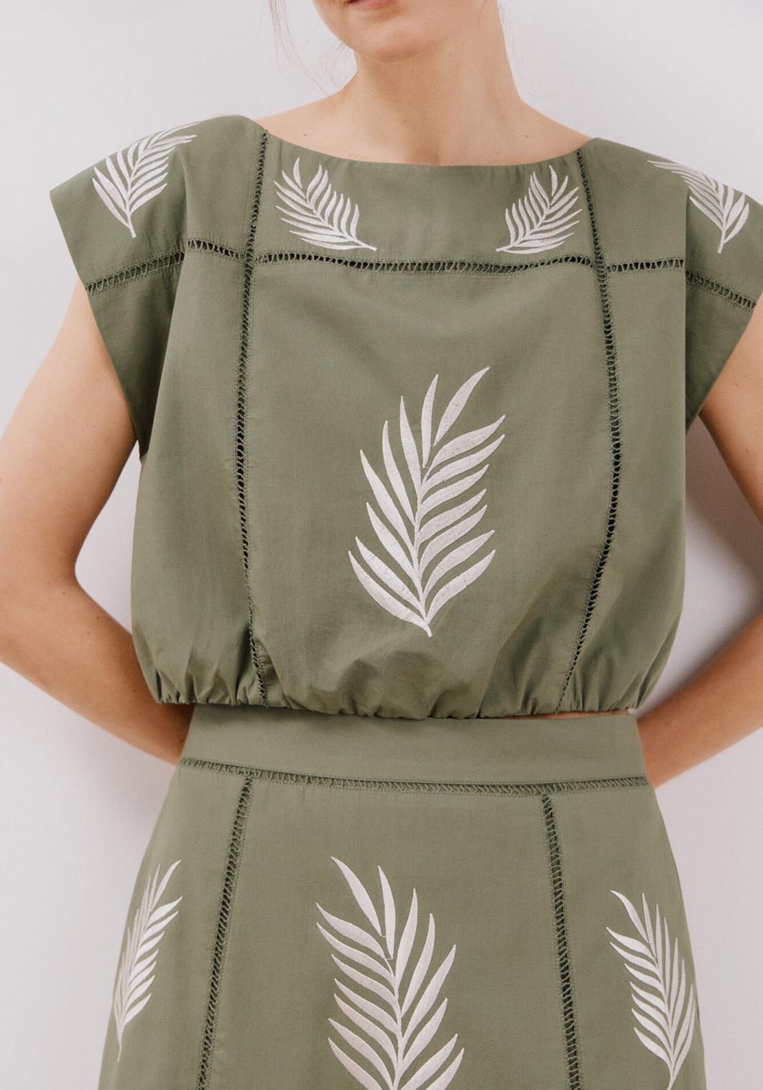 Cortefiel Embroidered Top - White Print 1 Shaws Department Stores