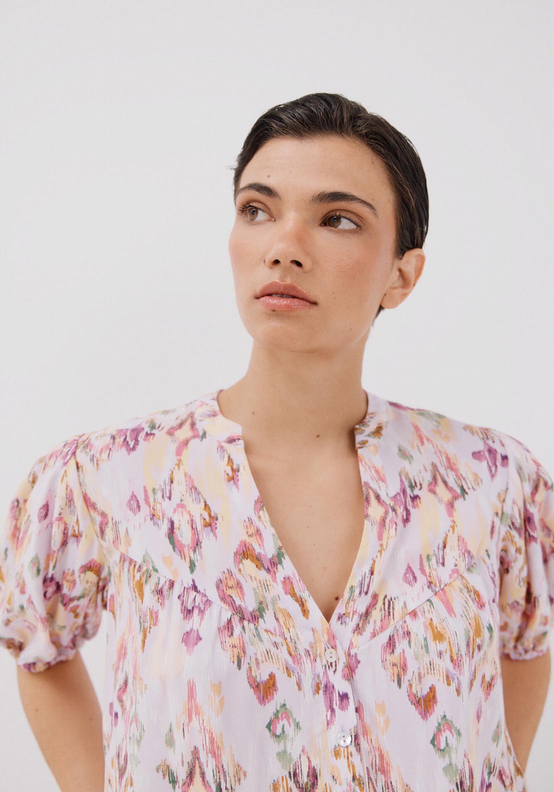 Cortefiel Short-Sleeved Blouse - Multicoloured 2 Shaws Department Stores
