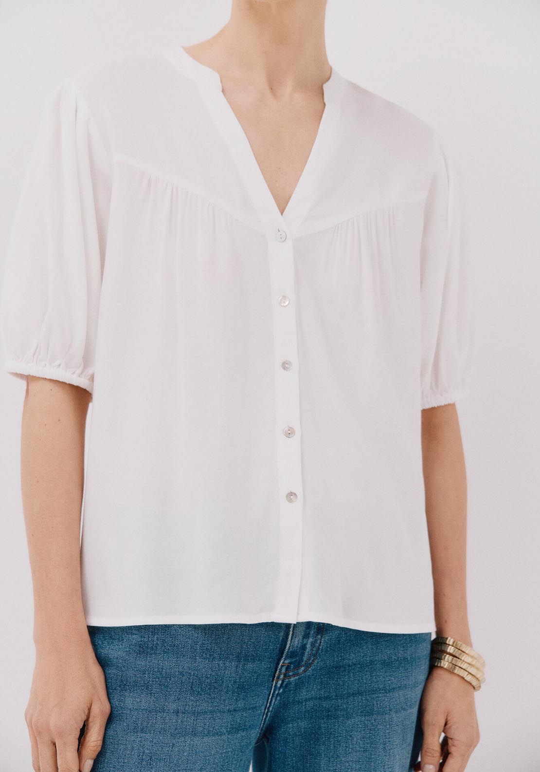 Cortefiel Short-Sleeved Blouse - White 3 Shaws Department Stores