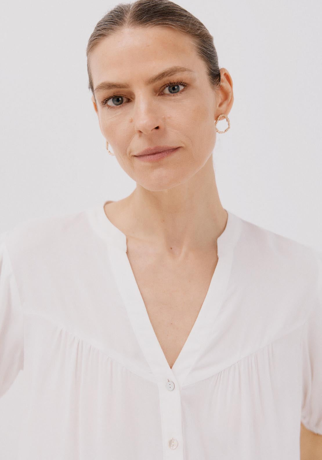 Cortefiel Short-Sleeved Blouse - White 4 Shaws Department Stores