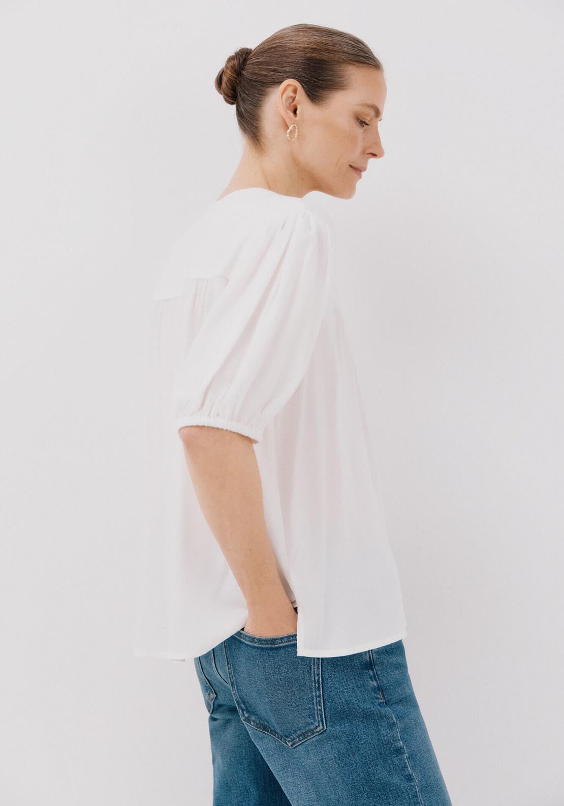 Cortefiel Short-Sleeved Blouse - White 5 Shaws Department Stores