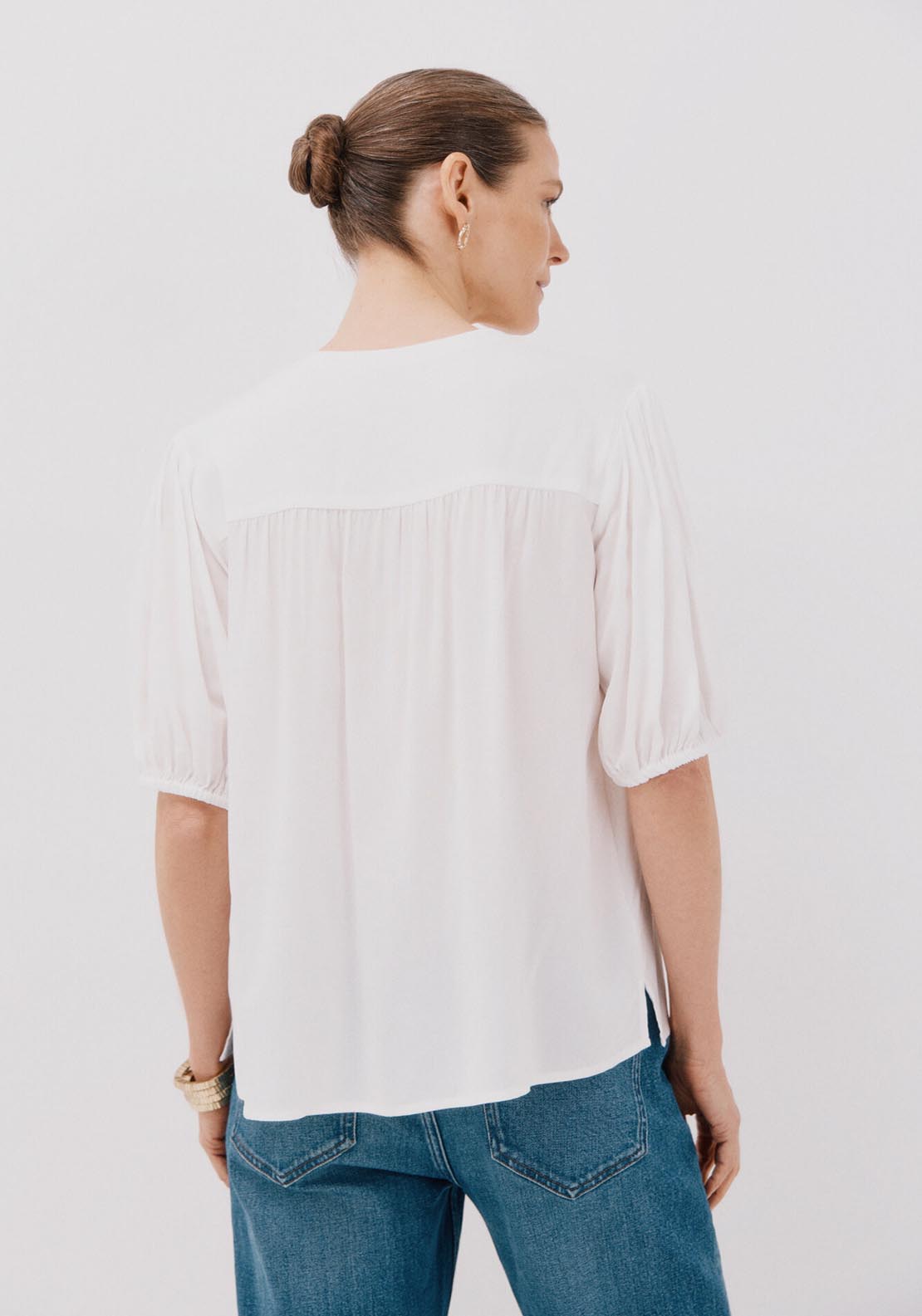 Cortefiel Short-Sleeved Blouse - White 6 Shaws Department Stores